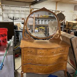 Wooden Dresser With Built in Mirror