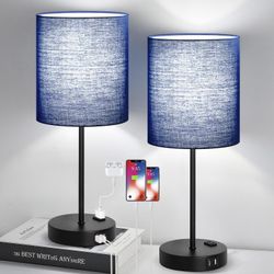Lynnoland 2 Pack Touch Control Table Lamps with 2 USB & AC Outlet, 3-Way Dimmable Bedside Nightstand Lamps for Bedroom Living Room Nursery, 800 Lumens