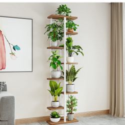 Plant Stand, Multiple Flower Pot Holder Shelf, Wood and Metal Tall Plant Display Rack Storage Organizer for Indoor, Outdoor, Garden, Patio, Balcony(8 