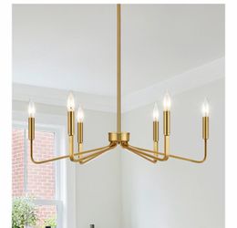 Gold chandelier light fixture 6 light 26in