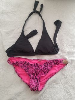 Black and pink snake print bikini