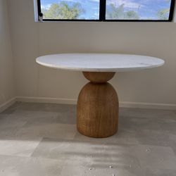 Round Dining Table With Marble Top - Free Delivery ✅ Round Wood Dining Table With White Mable Top