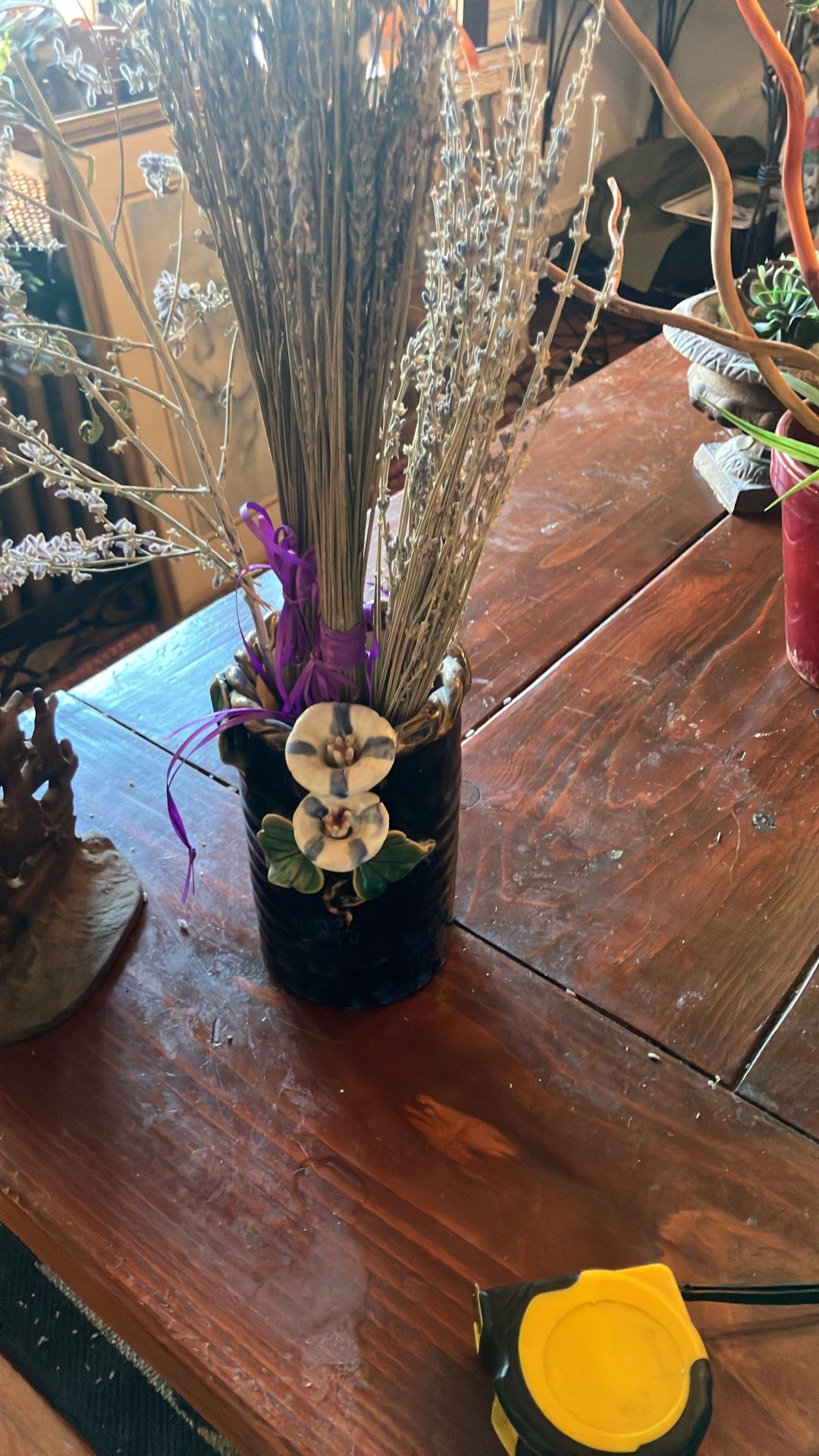 Pottery Flower Vase Filled W Lavender