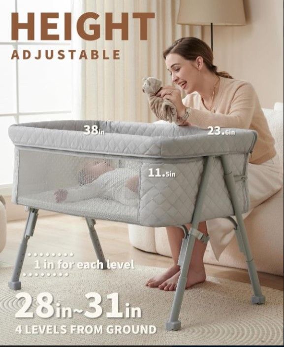 AirClub Bedside Sleeper Bassinet Adjustable Height, Breathable Mesh - Gray (Brand New)