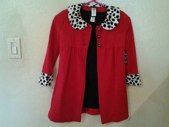 Girl’s Two-piece Red Coat And Black Shirt Size S