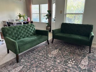 West Elm Green Velvet Settee / Loveseat