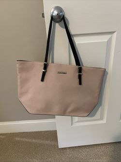 Vintage Nine West Pink Black Shoulder Bag Work Tote Large faux leather zippered  Tons of slip pockets and zippered pockets. 2 compartments with more z