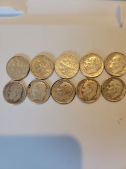 Ten 90% Roosevelt Silver Dimes All Pre 1964
