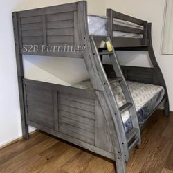 Full Twin Grey Bunkbed With Orthopedic Mattress Included 