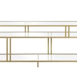 Evelyn&Zoe Cortland Rectangular TV Stand with Glass Shelves for TV's up to 60", Brass