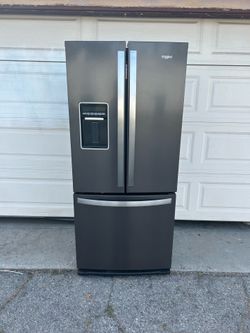 30” WHIRLPOOL FRENCH DOOR APARTMENT SIZE REFRIGERATOR BLACK STAINLESS “WORKS GREAT”