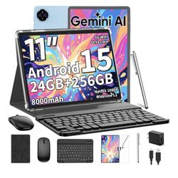 2026 Android 15 Tablet, 11 inch with Keyboard, 24GB+256GB+2TB Expand, with Case, Mouse, Stylus(Black