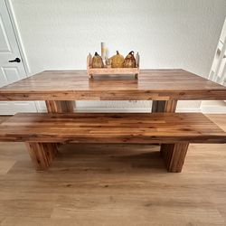 Acacia Dining Table & Two Benches