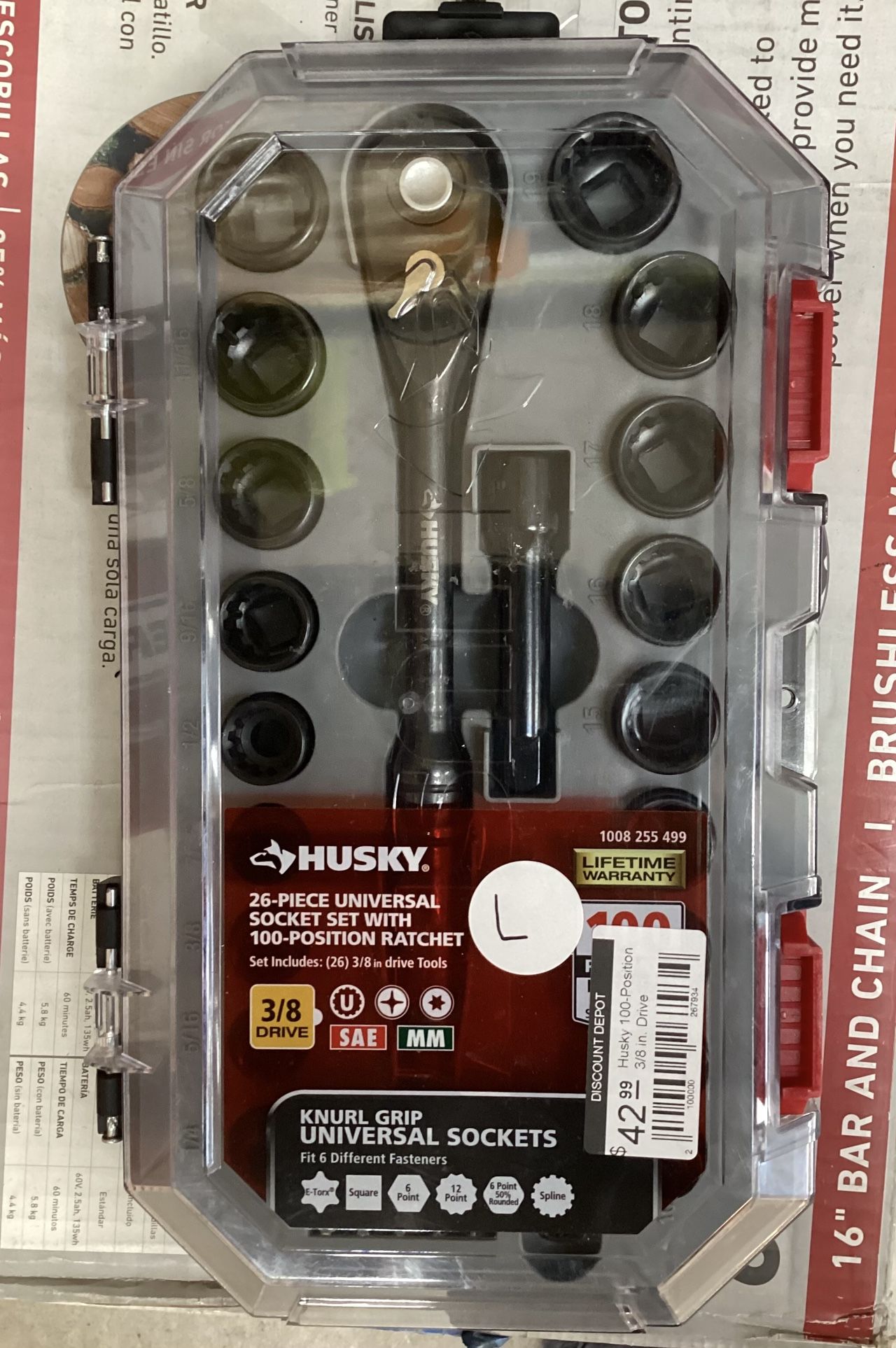 Husky 26-PIECE UNIVERSAL SOCKET SET WITH 100-POSITION RATCHET (new)