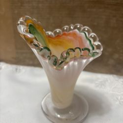 Fenton Rose Crest Cornucopia Vase