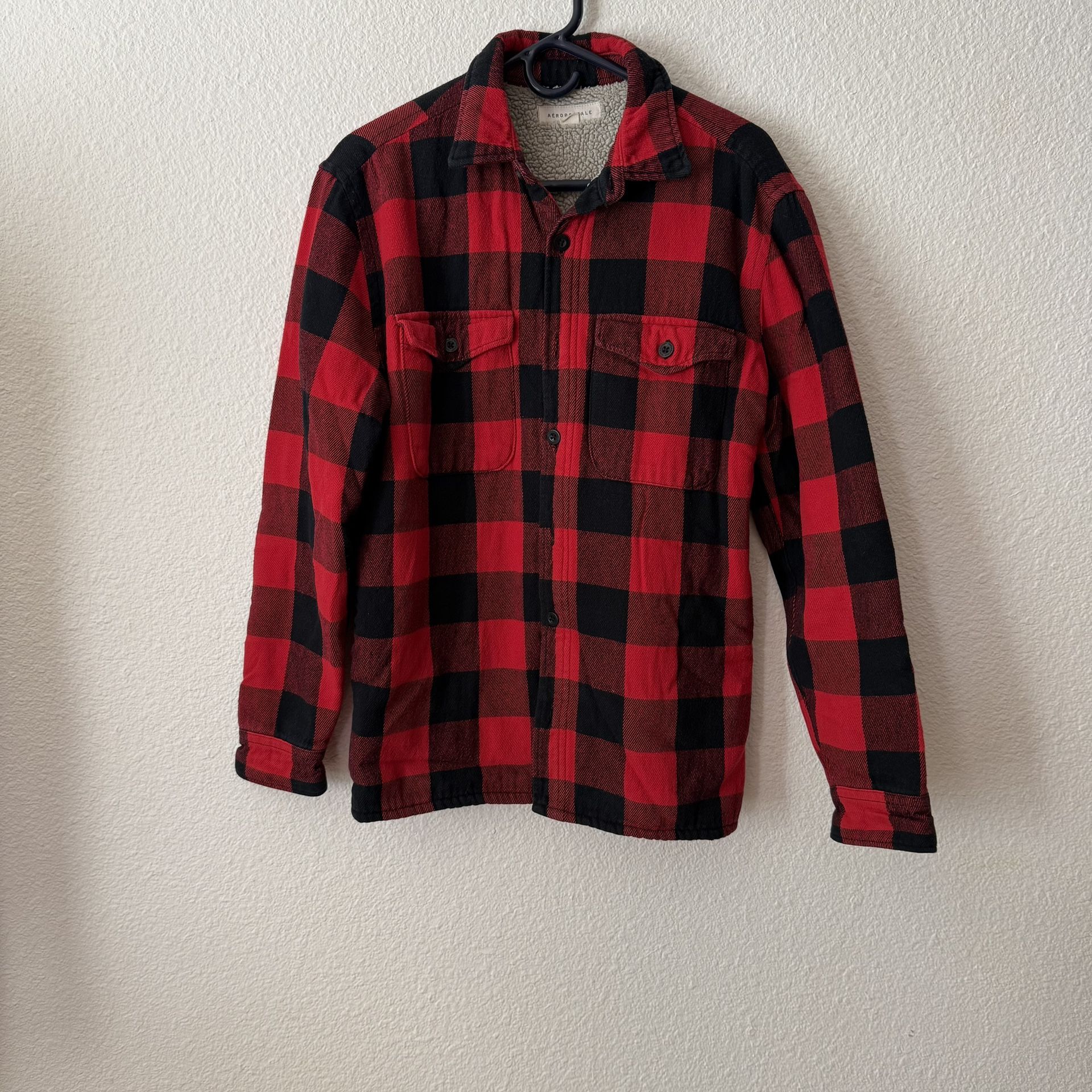 Aeropostale Buffalo Plaid Sherpa-Lined Shacket Size S