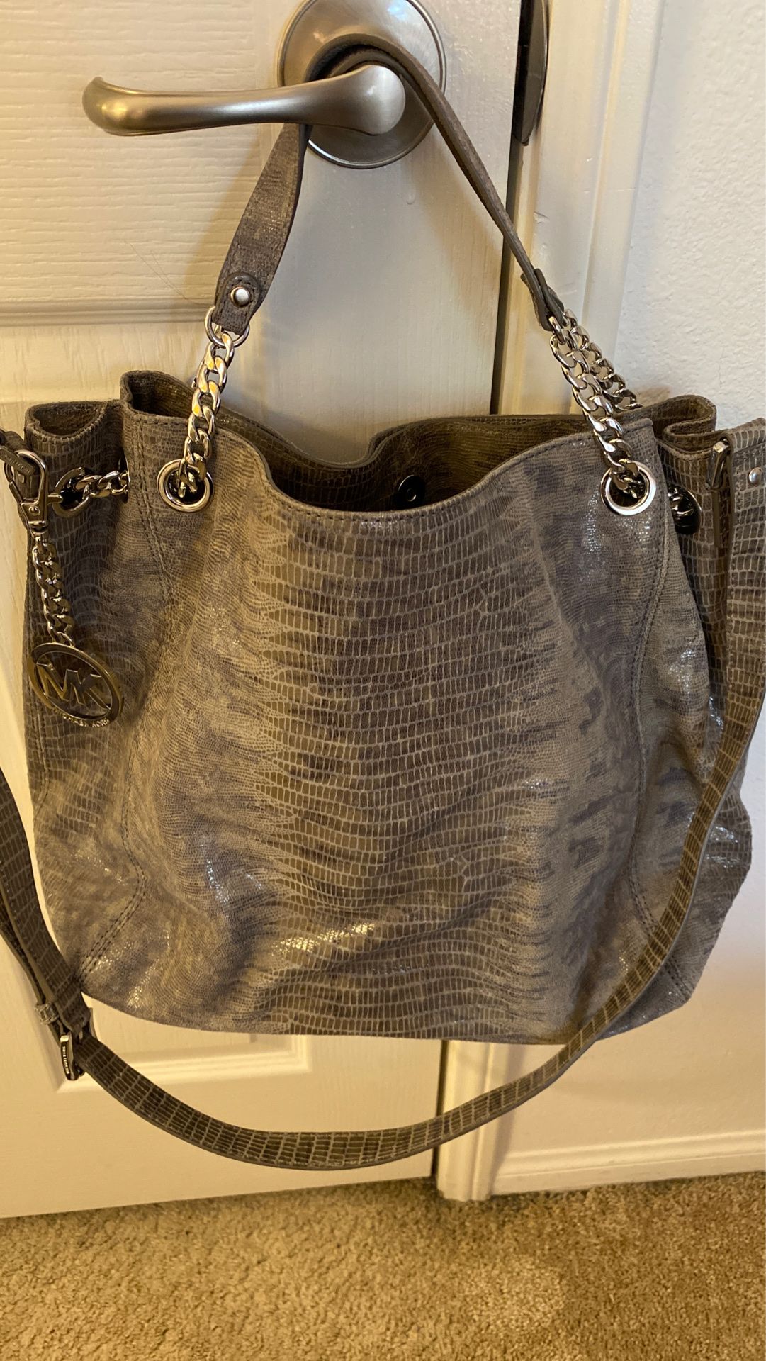 Micheal Kors handbag grey snake embossed