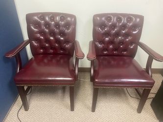 Pair of Burgundy Tufted Guest Chairs