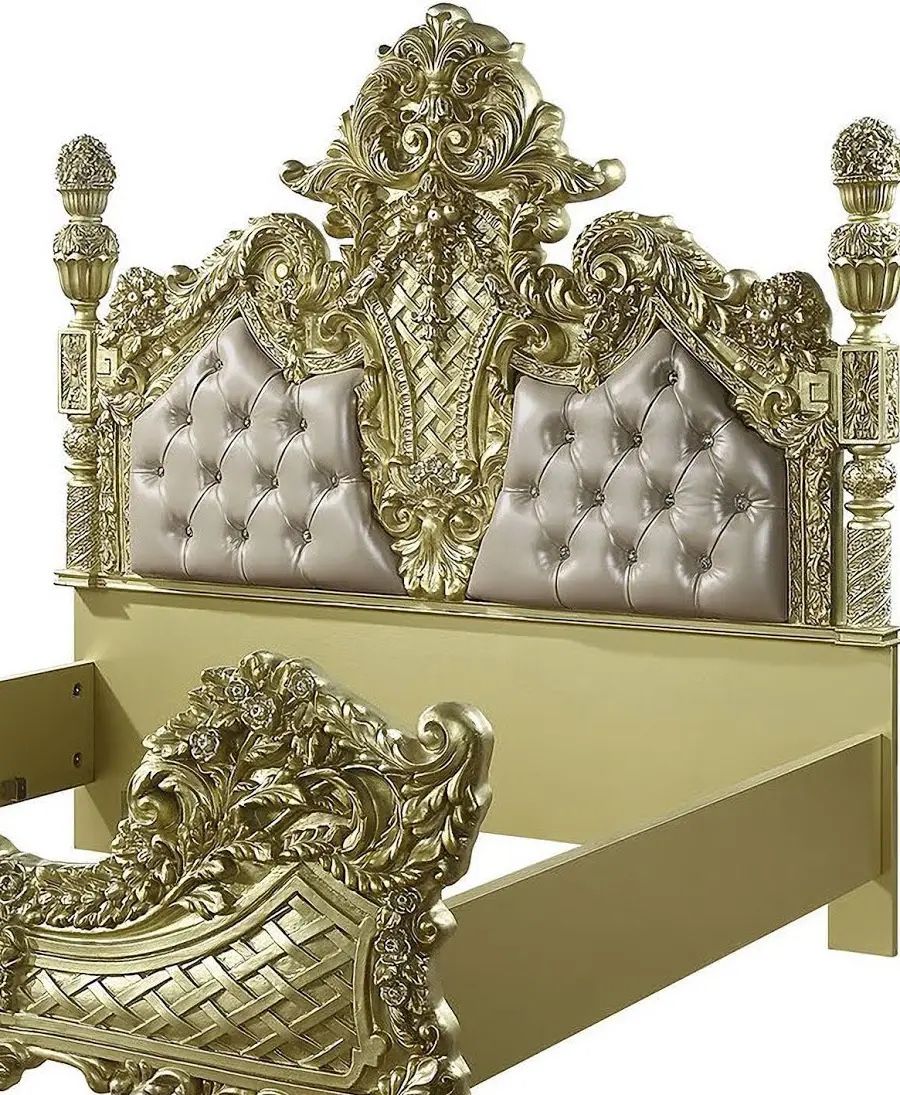 ✨ ACME Cabriole Eastern King Bed – Light Gold Synthetic Leather, Gold Finish – Brand New