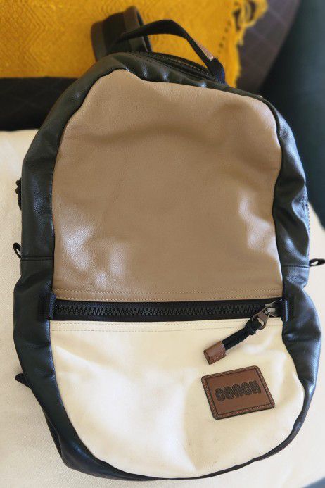 Coach Leather Light Brown And White Backpack