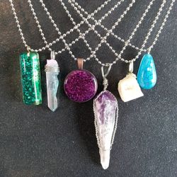 Jewelry bundle - amethyst, druzy, quartz crystals and resin handmade necklaces