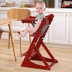 High Chair, Baby High Chair, Multifunctional Children Growing Chair, Convertible Wooden High Chair for Babies and Toddlers, Portable Wooden High Chair