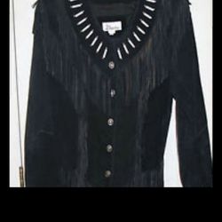 J harris leather suede skirt+fringe coat jacket jacket 10 skirt 6 size