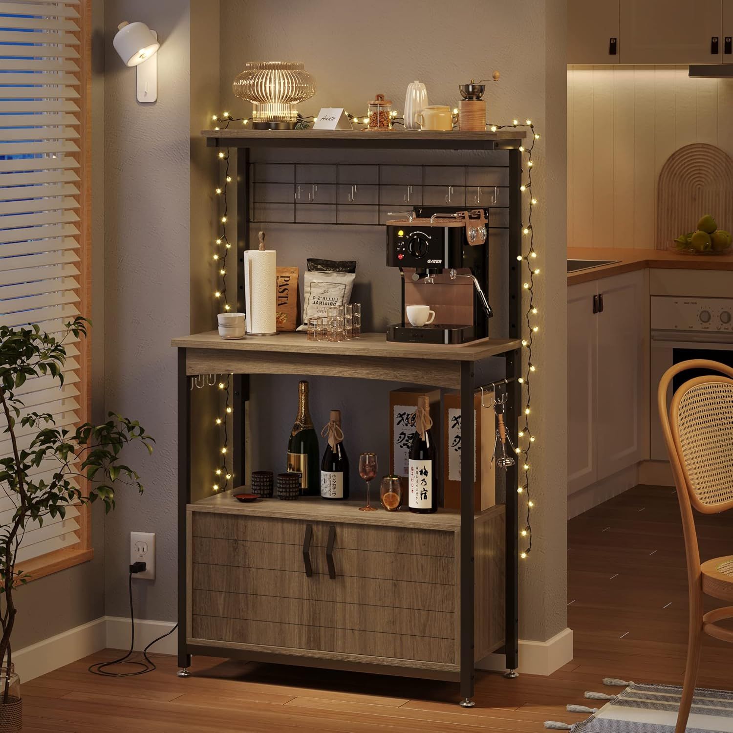 Bestier Microwave Stand with Storage Cabinet, Height-Adjustable Bakers Racks for Kitchen with Wheel