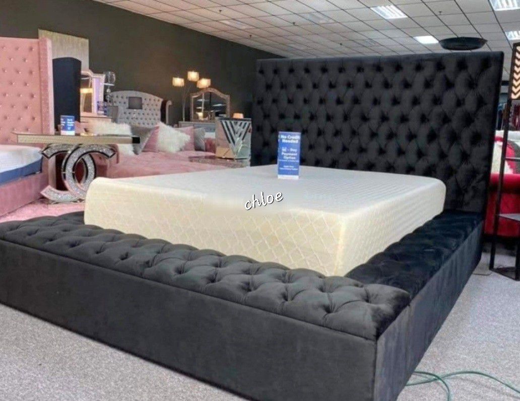 
\ASKdISCOUNTcOUPOn] queen King full twin  Bed Prs Black Gray Blue Velvet Upholstered Storage Platform Bed  🛎