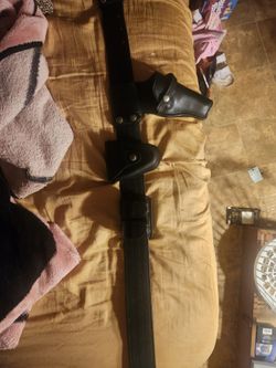 Black Leather Gun Belt with Holster
