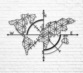 Black Metal Compass Map Wall Decor