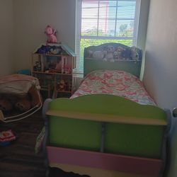 Twin Bed Includes Doll House And Girl Toys.