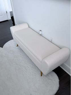 Modern Bouclé Storage Bench with Gold Legs | Cream White