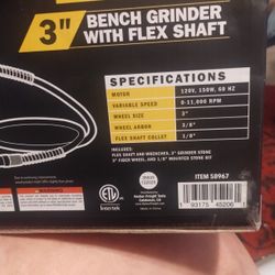CENTRAL MACHINERY 3" BENCH GRINDER WITH FLEX SHAFT 
