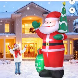 Qunler 8FT Christmas Inflatable Outdoor Decoration, Santa Christmas Inflatable with Build-in LEDs for Xmas Party Outdoor Yard Garden Lawn Winter Decor