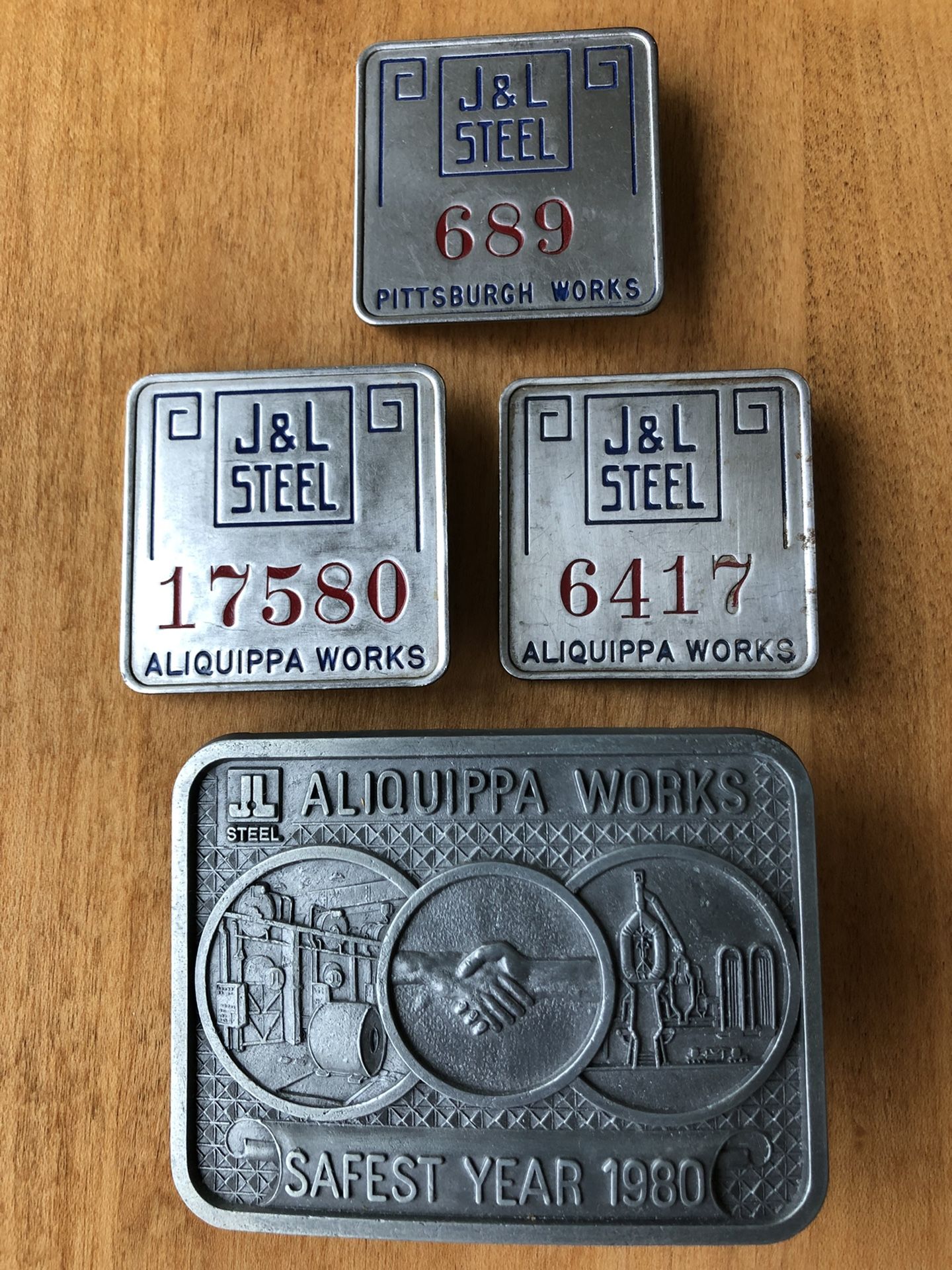 3 Historic J&L Steel Badges and Buckle