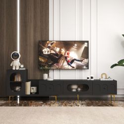 Wood Extendable TV Stand Rectangle Entertainment Center,Media TV Console for Living Room Bedroom