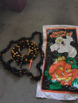 Happy Halloween plastic door covering Halloween wreath to light up sticks and Garland