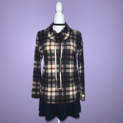 NEW Boutique Black Plaid Cowlneck Top