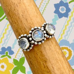 Handcrafted Genuine Rainbow Moonstone & Solid Sterling Silver Ring - Sz 9.5