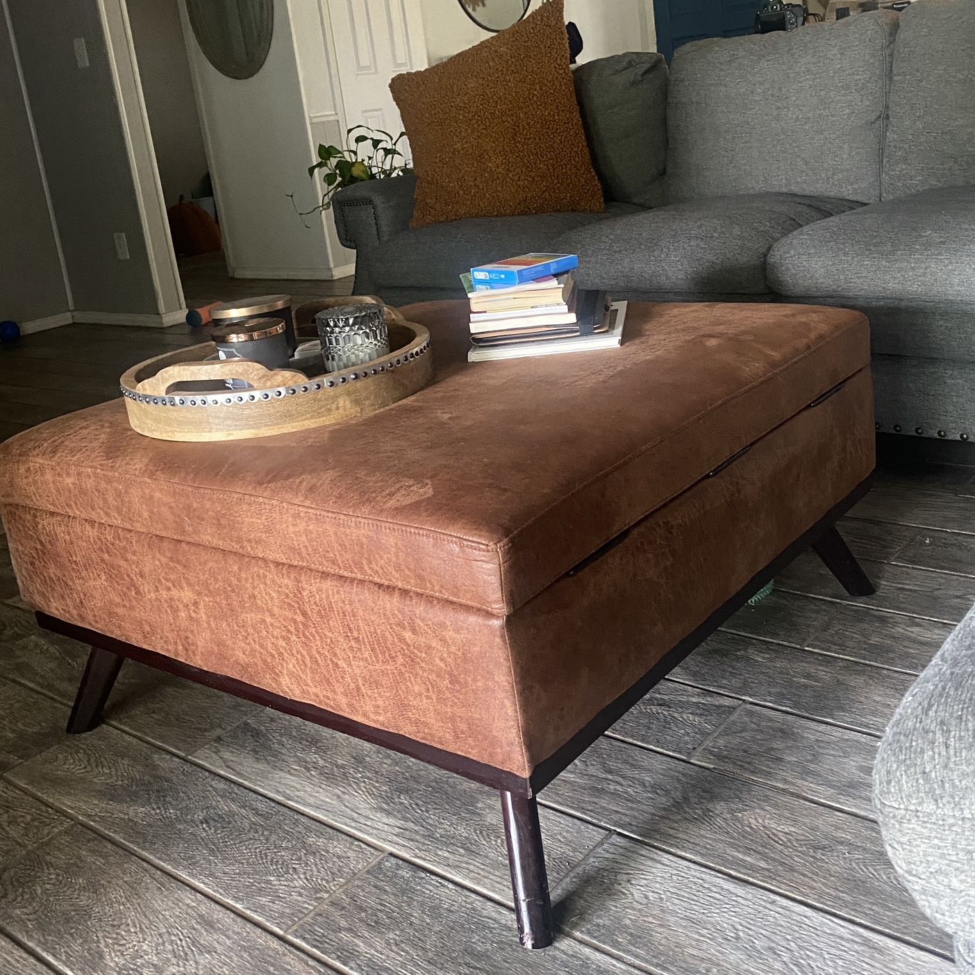 Leather Storage Ottoman Coffee Table 