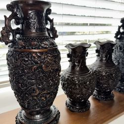 Antique Chinese Carved Lacquer Vases 