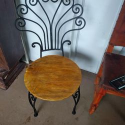 Wrought Iron Vintage Metal  , Wood Seat , Chair French/ Spanish  Style