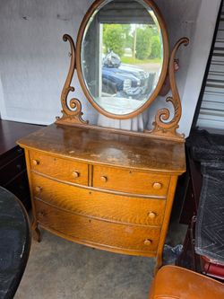Antique Oak Dresser with Oval Mirror