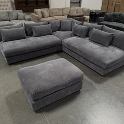 New Contemporary Dark Grey Sectional Sofa, Deep Seating Couch, Ultra Comfortable Sectional And Ottoman, Sofa, Couch, Gray Sectional, Grey Couch, Armle
