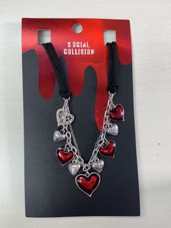 Necklace “bubble Red Hearts And Cord”
