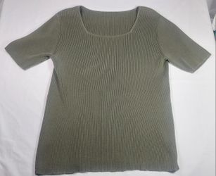 Women's Vintage Olive Green Square Neck, Ribbed knit top; Sz Medium
