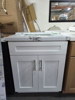 Beautiful white Bathroom Vanity with Marble Quartz Top 27"