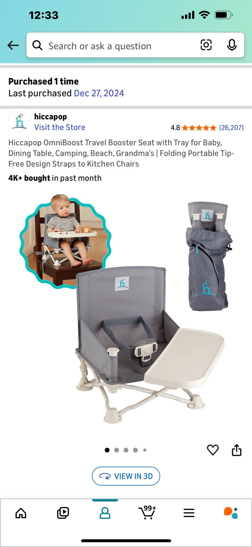 Hiccapop OmniBoost Travel Booster Seat with Tray for Baby, Dining Table, Camping, Beach, Grandma’s | Folding Portable Tip-Free Design Straps to Kitche