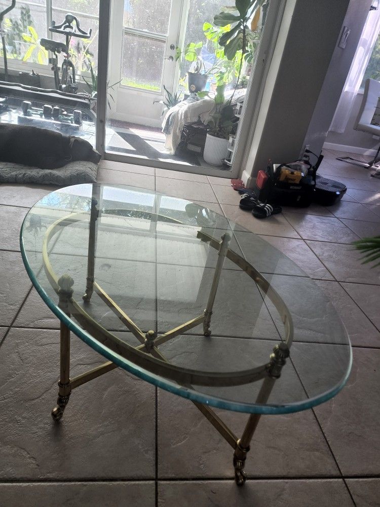 Antique Vintage Glass Brass Cofee Table